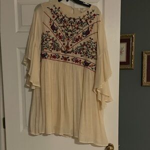 Umgee Cream Dress with Colorful Embroidery